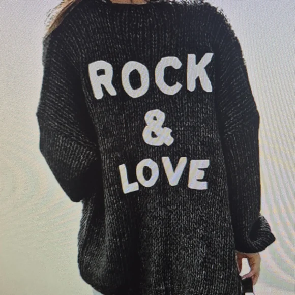 Black Sweater with Rock & Love Design - Picture 4 of 8